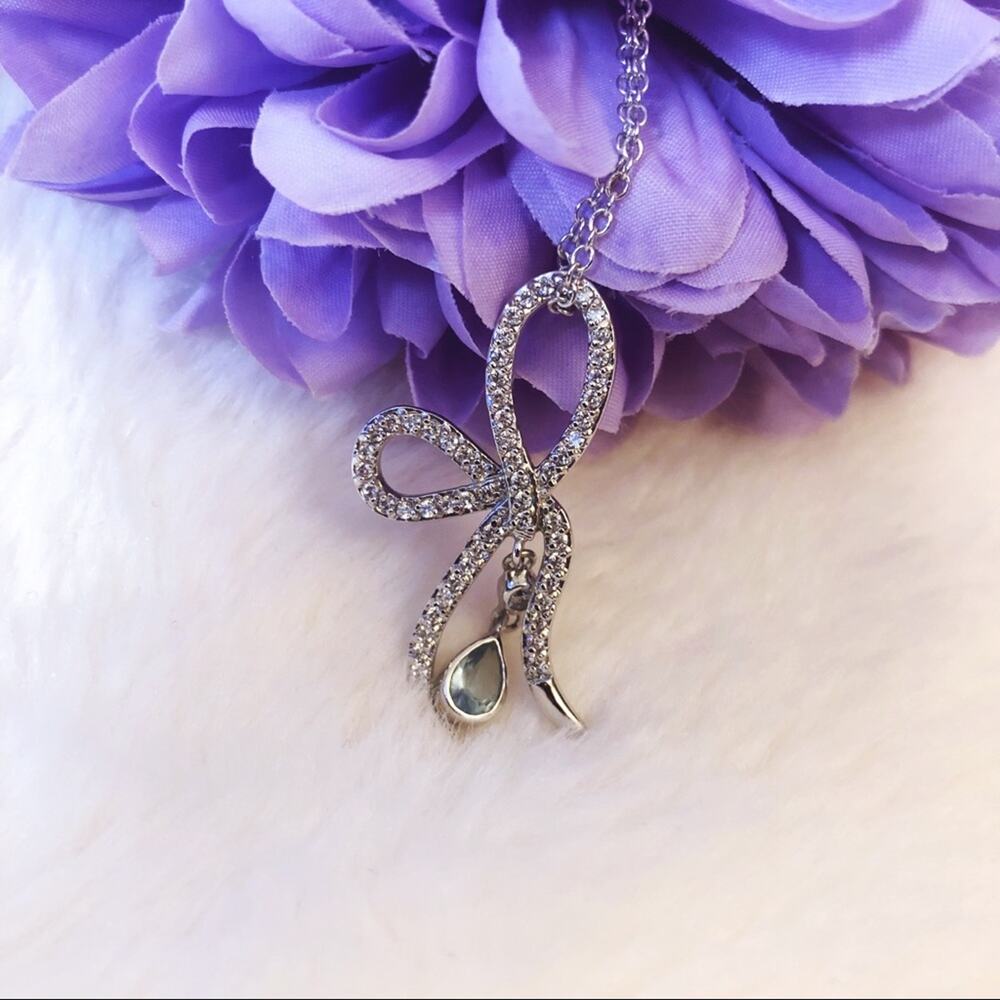 Silver Ribbon with Blue Crystal Necklace - Picture 7 of 10